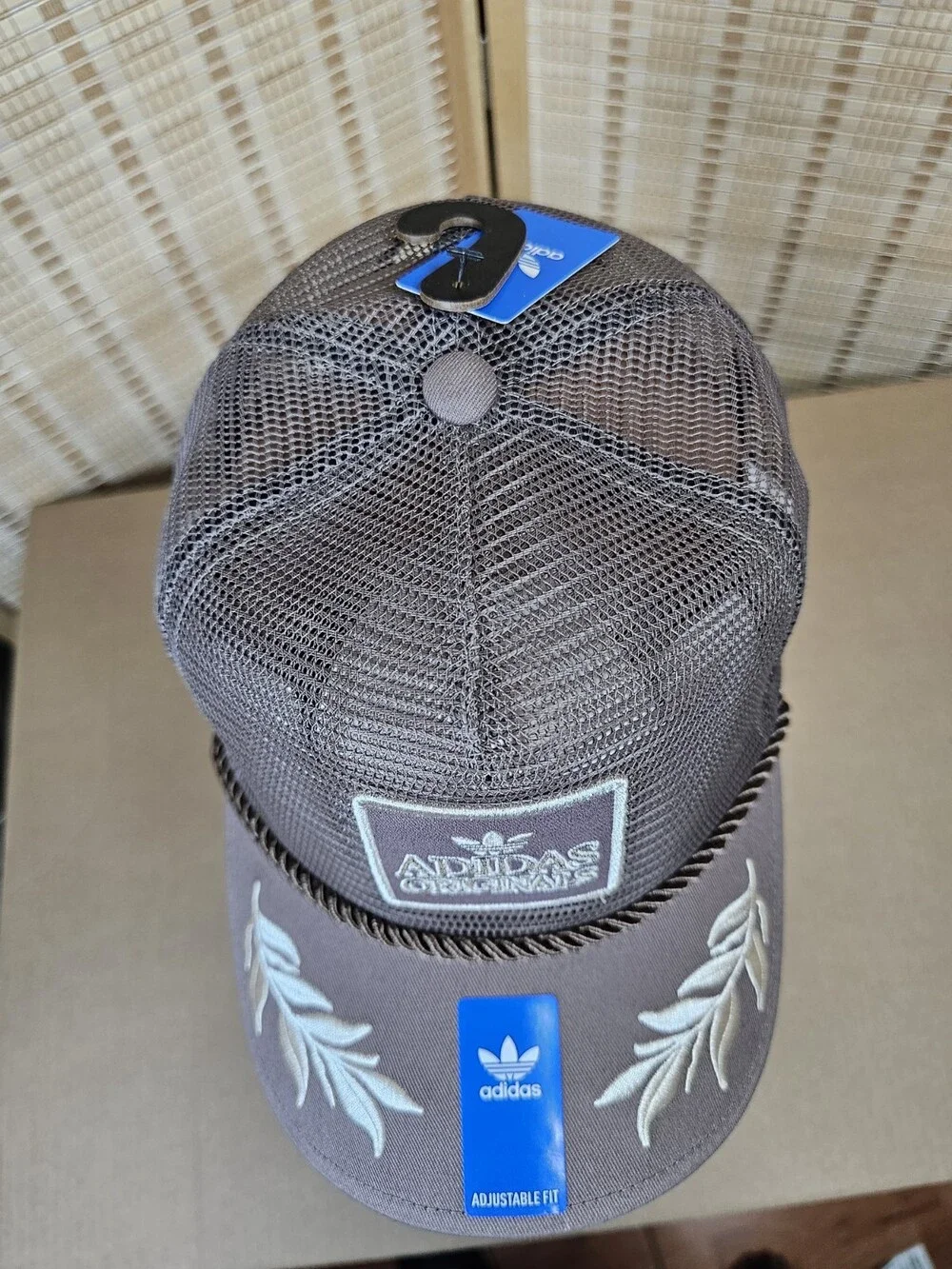 Adidas Originals Brown Mesh Trucker Hat Embroidered Leaf Rope One Size NWT
